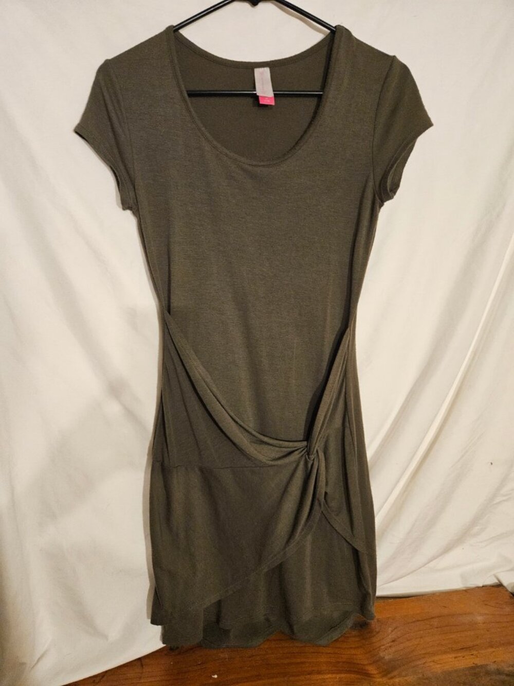 Olive Green Short Sleeve Dress with Knot Detail
